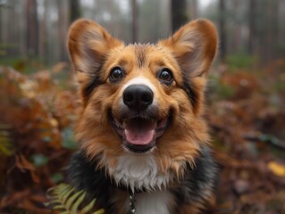 Generative AI : Corgi showing his ass with a smile in the forest