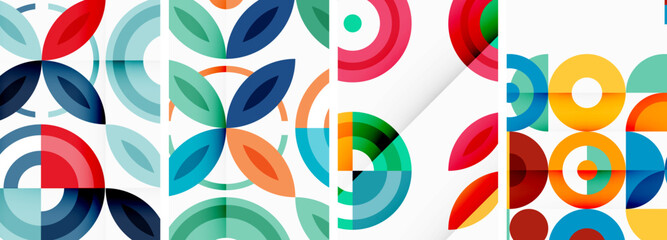 Circles and rings geometric backgrounds. Posters for wallpaper, business card, cover, poster, banner, brochure, header, website