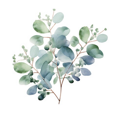 Fototapeta na wymiar Clear View of Eucalyptus in Watercolor