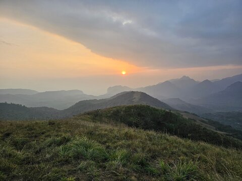 sunset in the Attappady Mountain valley, Palakkad, Kerala, India. 