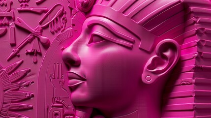 A dark portrayal of a close-up depiction of Ancient Egypt, brought to life through the use of 3D printing and accented with a captivating hot pink color