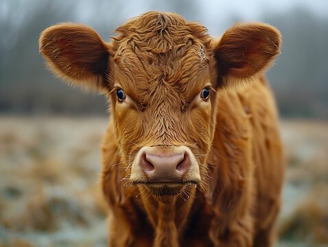 Generative AI : Cow with livestock tag at cattle farm
