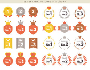 シンプルでかわいいランキングアイコンセット／ベクター素材／王冠・クラウン	
