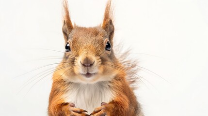 Obraz premium Generative AI : Portrait of eurasian red squirrel in front of a white background