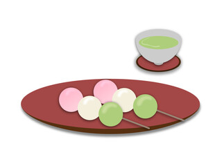 三色のお花見団子とお茶のイラスト