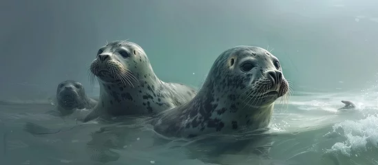 Foto op Plexiglas A couple of seals, part of the seal sanctuary in Hel, Polands sea, gracefully glide through the water, their sleek bodies diving and surfacing as they explore their marine environment. © 2rogan