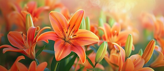 A close-up view of a bunch of vibrant orange lilies, showcasing the intricate details of the flowers and their captivating color.