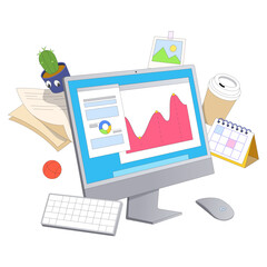 Workspace with analytics on computer