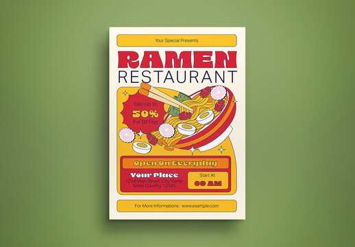 Cream Retro Ramen Restaurant Flyer Layout