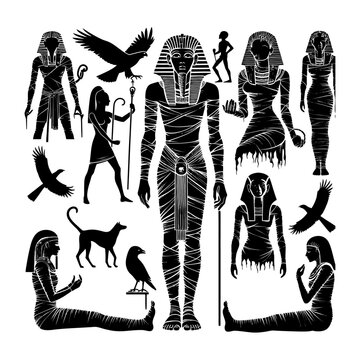 Broken Egyptian mummy  statue black color silhouette
