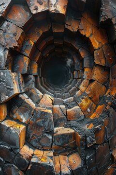 Macro view of a piece of wood with a hole in the center.