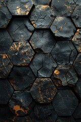 A detailed black and gold hexagonal pattern, creating a stylish and modern background design.