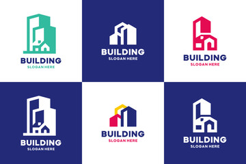 set of minimalist building logo ,cute style , simple style, modern , logo design inspiration.