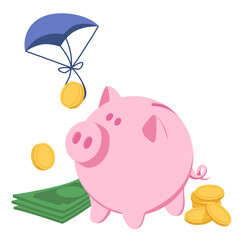 Saving money with piggy bank and cash