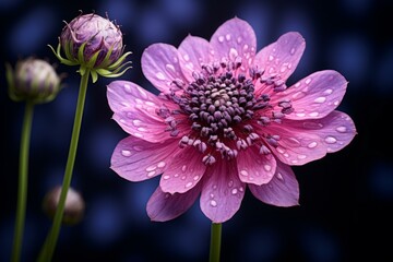 Vibrant Purple scabious flower. Summer beautiful plan in green garden. Generate ai