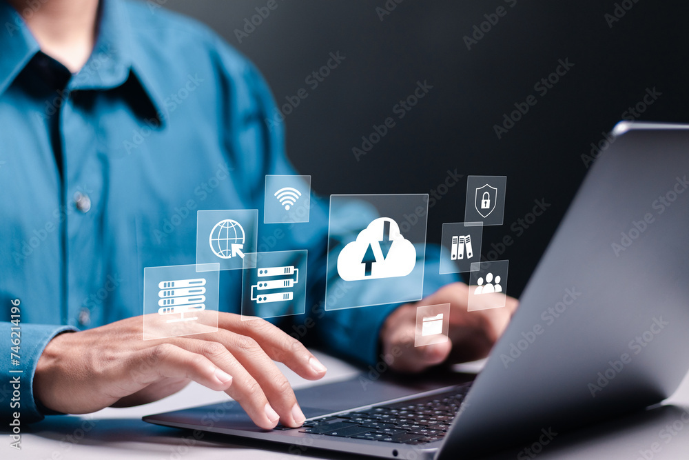 Wall mural cloud computing concept. cloud technology, data storage, networking and internet service. big data, 