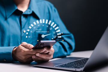 Sales performance management concept. Increase sales and business growth. Improve sales efficiency,...