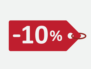 10% discount red label. for sale. promotion. special offer promotion. discount percentage. vector flat design. ten percent off	