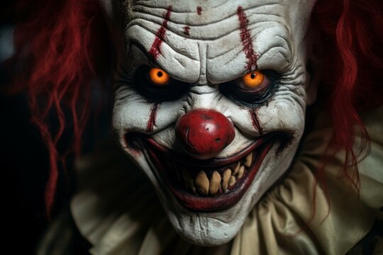Creepy Scary clown. Evil costume devil. Generate Ai