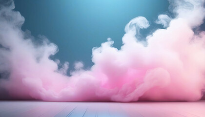  A beautiful light blue background with white smoke trailing across the floor with pink lighting. Abstract background for presentation
 - obrazy, fototapety, plakaty