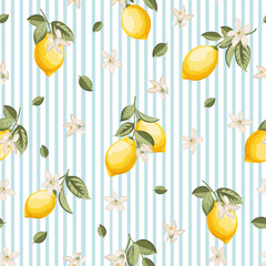 Seamless citrus pattern with lemons. Vector illustration. - 746217111