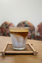 Coffee time with dirty coffee glass on table