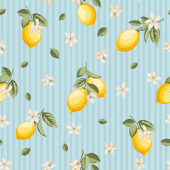 Seamless citrus pattern with lemons. Vector illustration. - 746217188