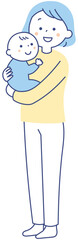 赤ちゃんを抱っこする母親の全身
