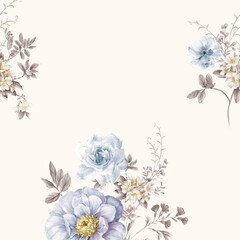 Watercolor and various flowers, roses, peonies, beautiful wedding illustrations
