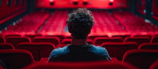 Man sitting in theater looking at movies 