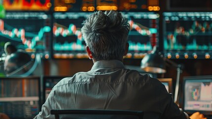 Obraz premium Market analyst studying charts in front of display setup