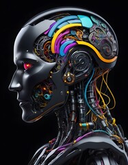 Mechanical Mind in Vibrant Colors showcases a robot s colorful brain, symbolizing the fusion of technology and human essence. AI Generated