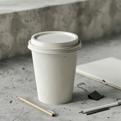 A bucket of paint, roller, and a white coffee cup on the floor beside a partially painted wall