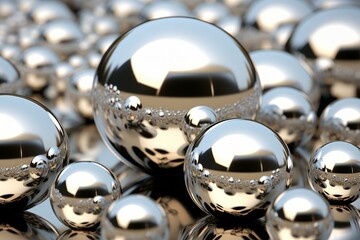 Shiny Silver balls. Celebration bright shiny festive holiday spheres. Generate ai