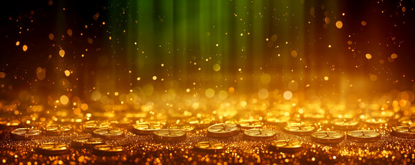 St. Patrick's Day background with leprechaun hat, claver, gold