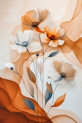 Abstract Floral Design with Orange and Blue Hues on White