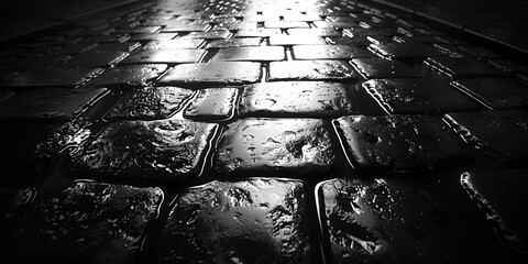 Wet Cobblestone Street at Night