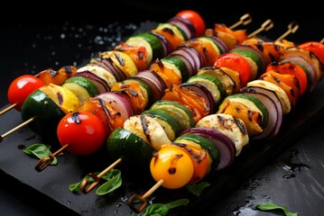 Savory Skewers vegetables grill food. Spicy party. Generate Ai