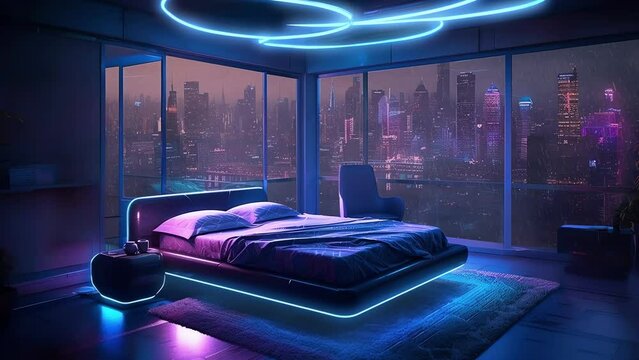 Animated Twitch Streamer Background of a neon cyberpunk apartment