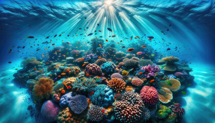 Vibrant Coral Reef and Tropical Fish Underwater