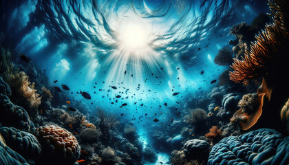Vibrant Coral Reef and Tropical Fish Underwater - obrazy, fototapety, plakaty