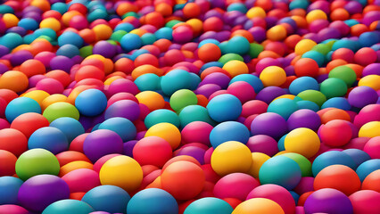 Fototapeta na wymiar Many rainbow gradient random bright soft balls background. Colorful balls background for kids zone or children's playroom. Huge pile of colorful balls in different sizes. Background illustration.