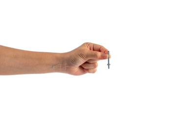 Metal bolt in hand isolated on transparent background