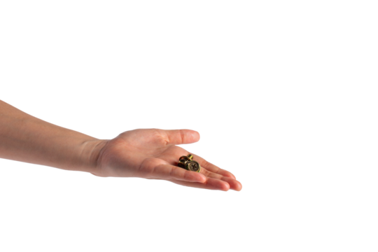 Metal bolt in hand isolated on transparent background