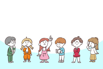 悩み考える子供達のイラスト素材