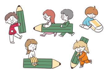 楽しく学ぶ子供達のイラスト素材