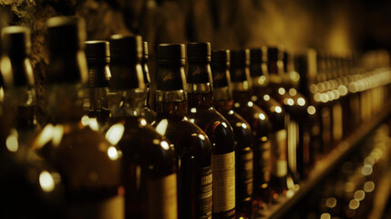 In a dimly lit room rows of bottles sit on racks each one a unique blend of gs ready to be enjoyed.