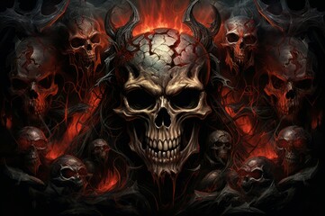 Gruesome Skull creepy blood demons. Party blood ghost hell shadow. Generate Ai