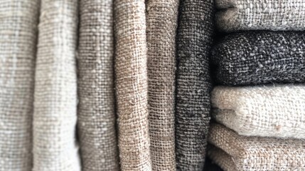 Close-up of organic linen fabric, highlighting the natural texture and soft, neutral colors.