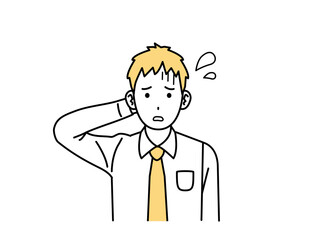 心配して困る若い会社員の男性のイラスト